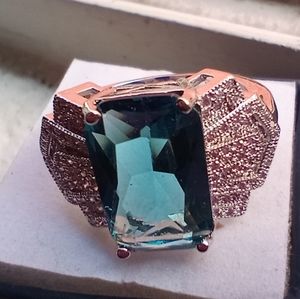 Aquamarine Gemstone With Stamped 925 Sterling Silver Ring Size 10